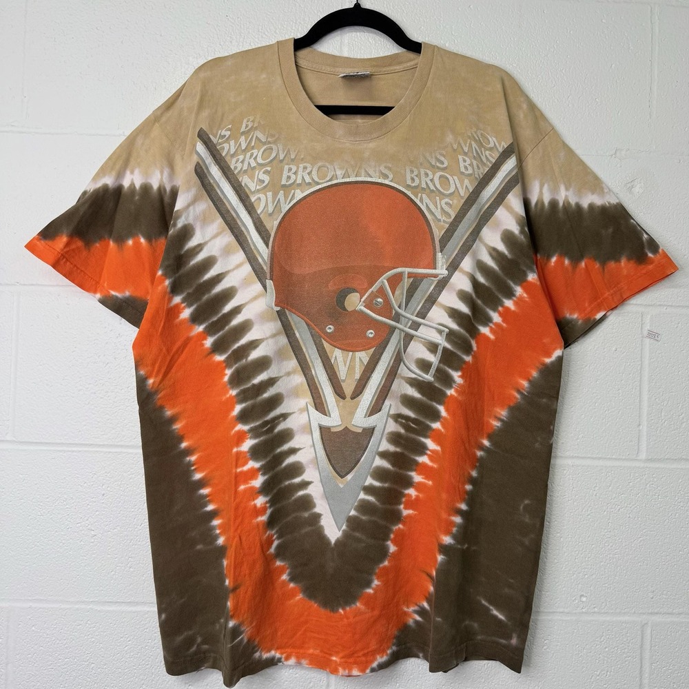 Vintage Cleveland Browns NFL Tie Dye 90s Liquid Blue T-Shirt XL Made USA